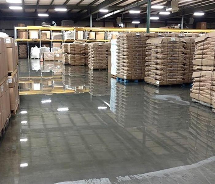 Water damage takes over a warehouse